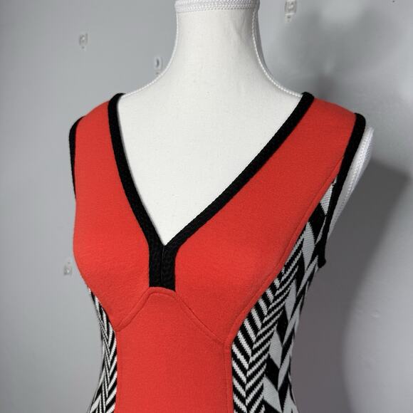 Yoana Baraschi Red Black Chevron Knit Fit & Flare Sleeveless Dress Size S - Picture 2 of 6